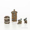 Four Gilt-silver Filigree Polychrome-enameled Metalworks, China, early 20th century, comprising a pair of shishi lions; a round covered