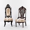Two Victorian Parlor Chairs, 19th century, one with carved and pierced foliate back, ht. 42, wd. 20, dp. 19, the other with carved and
