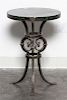 * A Neoclassical Marble and Steel Side Table Height 22 x diameter 15 3/4 inches.