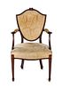 * A Sheraton Marquetry Decorated Mahogany Open Armchair Height 38 1/2 inches.
