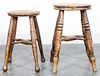 Two Carved Wood Stools. Height of taller 18 inches.