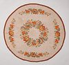 Arts & Crafts Hand Embroidered Autumn Leaves & Flowers Round Linen c1910