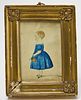 Watercolor Miniature Portrait -Girl in Blue Dress