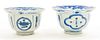 * A Pair of Chinese Blue and White Porcelain Cups Height 2 1/4 x diameter 3 3/4 inches.