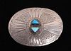 Alpaca Silver & Turquoise Signed Belt Buckle