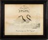 Folk Art Pen Drawing "The Swans", Signed