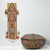 Yoruba Peoples, carved container and beaded panel