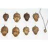 Baule Peoples, (9) bronze mask pendants