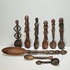 Group African carved wood spoons, various tribes