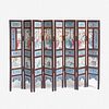 A Chinese famille rose-porcelain mounted eight-panel screen 洋彩八开瓷屏风