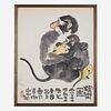 Li Yan (Chinese b.1943-) 李燕 Monkey and Baby with Fruit 猴乐图