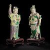 An unusual pair of large Chinese famille-verte decorated porcelain guardians 五彩门神一对 18th century 十八世纪