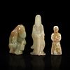 Three small Chinese carved jade figures 玉雕人物三件