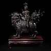 A large Japanese patinated bronze figural censer depicting a Bodhisattva on a lion 日本铜加漆菩萨骑狮像 19th/20th century 十九或二十世纪