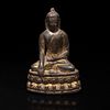 A small Indian or Himalayan gilt copper alloy figure of Buddha Akshobhya 印度或喜马拉雅铜鎏金阿閦佛 12th/14th Century or earlier 十二至十四世纪或更早