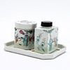 CHINESE FAMILLE ROSE CANNISTER, TEA CADDY, & TRAY