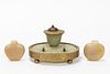 3 PC., CHINESE CARVED JADE INKWELL & SNUFF BOTTLES
