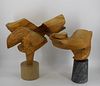 2 Midcentury Wood Abstract Sculptures On Marble