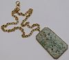 JEWELRY. Large Signed 14kt Gold and Jade Pendant.