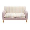 Love seat. SXX. Estructura en madera y tapicería de tela color lila rayada. Respaldos cerrados, asientos acojinados y soportes lisos.