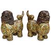 (2 Pc) Chinese Cloisonne Enamel Foo Dogs Censers