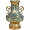 Oriental Brass & Enamel Cloisonne Handled Vase