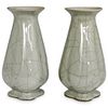 (2 Pc) Chinese Celadon Crackle Glaze Vases