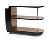 An Art Deco walnut and ebonised stand,
