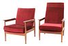 Two afrormosia 'Manhattan' armchairs,