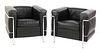 A pair of leather 'LC2' armchairs