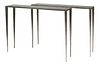 A pair of contemporary moulded aluminium console tables,