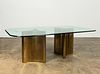 MCM BRASS PEDESTAL & GLASS TOP DINING TABLE