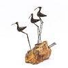 JERE "SANDPIPERS ON ROCK", METAL & STONE SCULPTURE