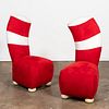 PR, CONTEMPORARY RED & WHITE CURVED ACCENT CHAIRS