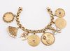 14K Gold Colored Stone & Pearl Charm Bracelet