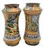 Pair of Majolica Polychrome Decorated VesselsAlbarello and Castel Durantecylindrical form depicting figures and animals in a landscapeone inscribed