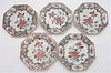 Set of Six Chinese Export Famille Rose Porcelain Octagonal Plates
having painted enamel center flower, outer rims richly decorated with various flower