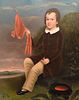 Isaac Wetherby
American, 1819 - 1904
portrait of a young boy holding a red flag
oil on relined canvas
signed and dated lower right "Wetherby 1845"
40 
