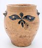 Stoneware Crock
having incised foliate decoration with impressed flowers
possibly by Corlears Hook, New York
(both handles missing, cracks and glaze c