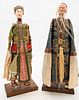 Pair of Chinese Wood Carved Doll Figures
scholar wearing a silk robe, and a guanyan with tattered silk robe, 
19th century
height 19 1/2 inches