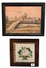 Two Piece Primitive Lot
to include a Theorem, watercolor on silk
circa 1840 - 1850 or later
8 1/2 x 8 1/2 inches
purchased from Jane Workman, American