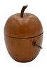 Tea Caddy in Form of an Apple with Stem
key included, in old paint
height 5 1/2 inches