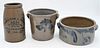 Three Piece Stoneware Lot
to include a Hamilton and John's crock having cobalt floral decoration
a crock having two cobalt floral decorations; along w