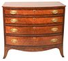 Federal Mahogany Chest
having bowed front, four birdseye maple drawers with mahogany surrounds set of flared French feet
circa 1790
height 36 inches, 