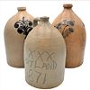 Three Stoneware Jugs
one marked Portland, 1871, XXX
two having blue decoration designs
tallest height 16 1/2 inches
Provenance: Estate of Bruce Sasall