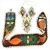 Bead and Shell Decorated Wall Hanging
having faces, birds, and animals
length 44 inches
