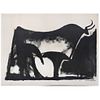 PABLO PICASSO, El toro negro, de la serie Toros y Toreros, Firmada en plancha, Litografía s/n, 27 x 37 cm| PABLO PICASSO, El toro negro, from the seri