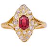 ANTIQUE RUBY AND DIAMOND CLUSTER RING
