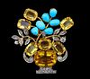 CITRINE DIAMOND AND TURQUOISE FLORAL BROOCH