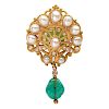 MARCUS ART NOUVEAU JEWELED ENAMELED GOLD BROOCH